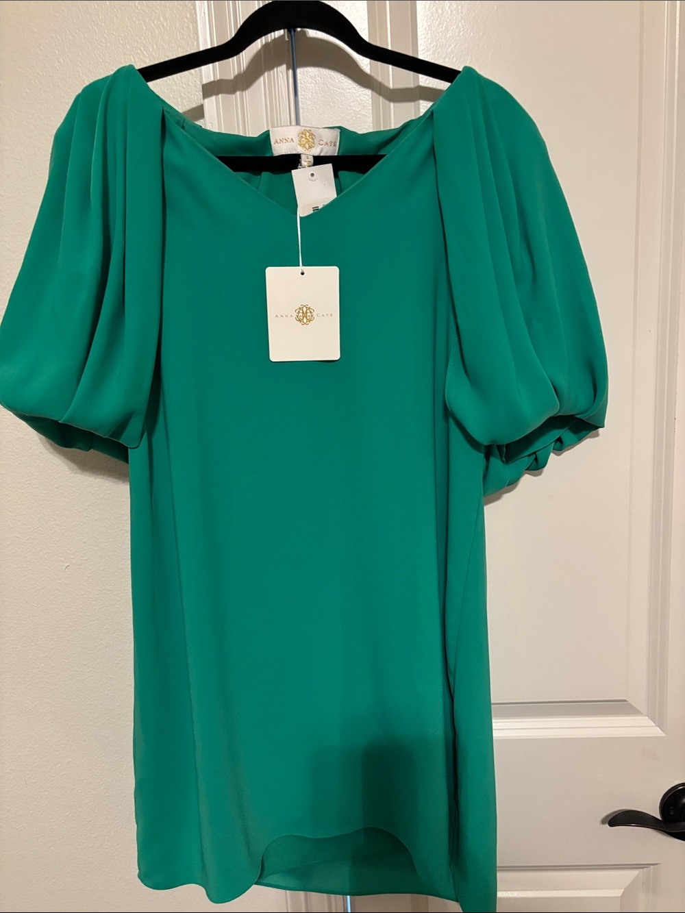Anna Cate Ceramic Evelyn Dress Womens Small Green  V Neck
Puff Sleeves NWT